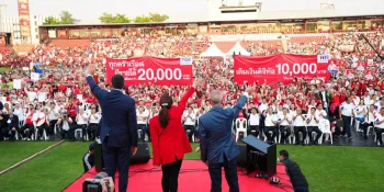 Pheu Thai Party's three Prime Minister candidates at its campaign event on 5 April 2023. (Photo from Pheu Thai Party)