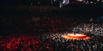 Pita Limjaroenrat, former Move Forward Party leader, speaking to the party's supporters during its final campaign event before the May 2023 general election.