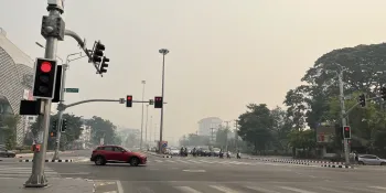 Chiang Mai city on 6 April 2023, with the air pollution turning the sky brown.