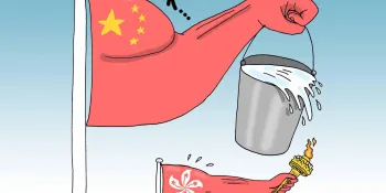Cartoon by Stephff: China flexes muscles against Hong Kong