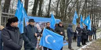 A protest in January 2025, part of a series of protest at several Thai embassies against the deportation of Uyghur refugees. (Photo from World Uyghur Congress)