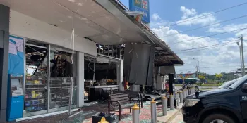 The damaged 7-Eleven store in the PTT gas station in Kantharalak. (Photo from Fortify Rights)