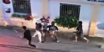 A screenshot of a video said to be an attack on a Cambodian worker.