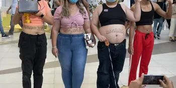 Activists wore crop tops to a protest at Siam Paragon on 20 December 2020. (File photo)
