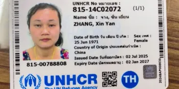 Zhang Xinyan's UNHCR refugee ID card (Photo from Sunai Phasuk)