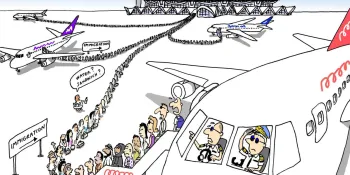 Cartoon by Stephff: Immigration queue at Suvarnabhumi Airport